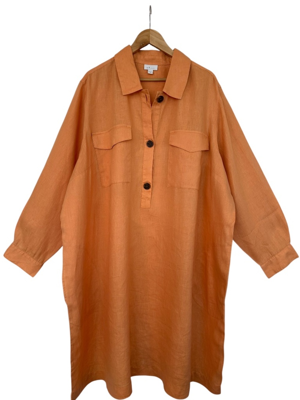 J. Jill Apricot Linen Popover Shirtdress 4X Coastal Casual Resortwear  Lagenlook